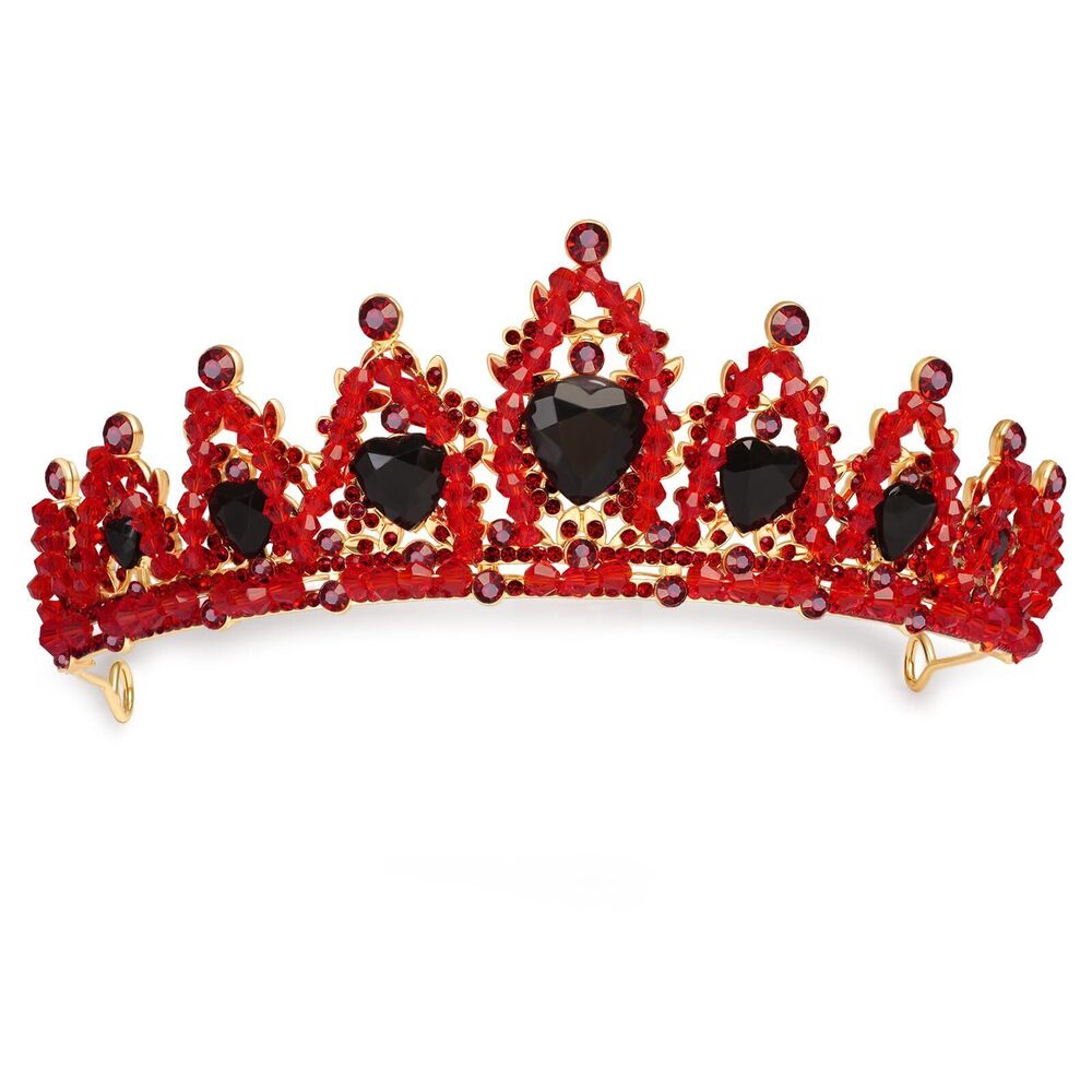7064 Queen of Hearts Crown, Red Crown with Black Hearts, Red Rhinestone